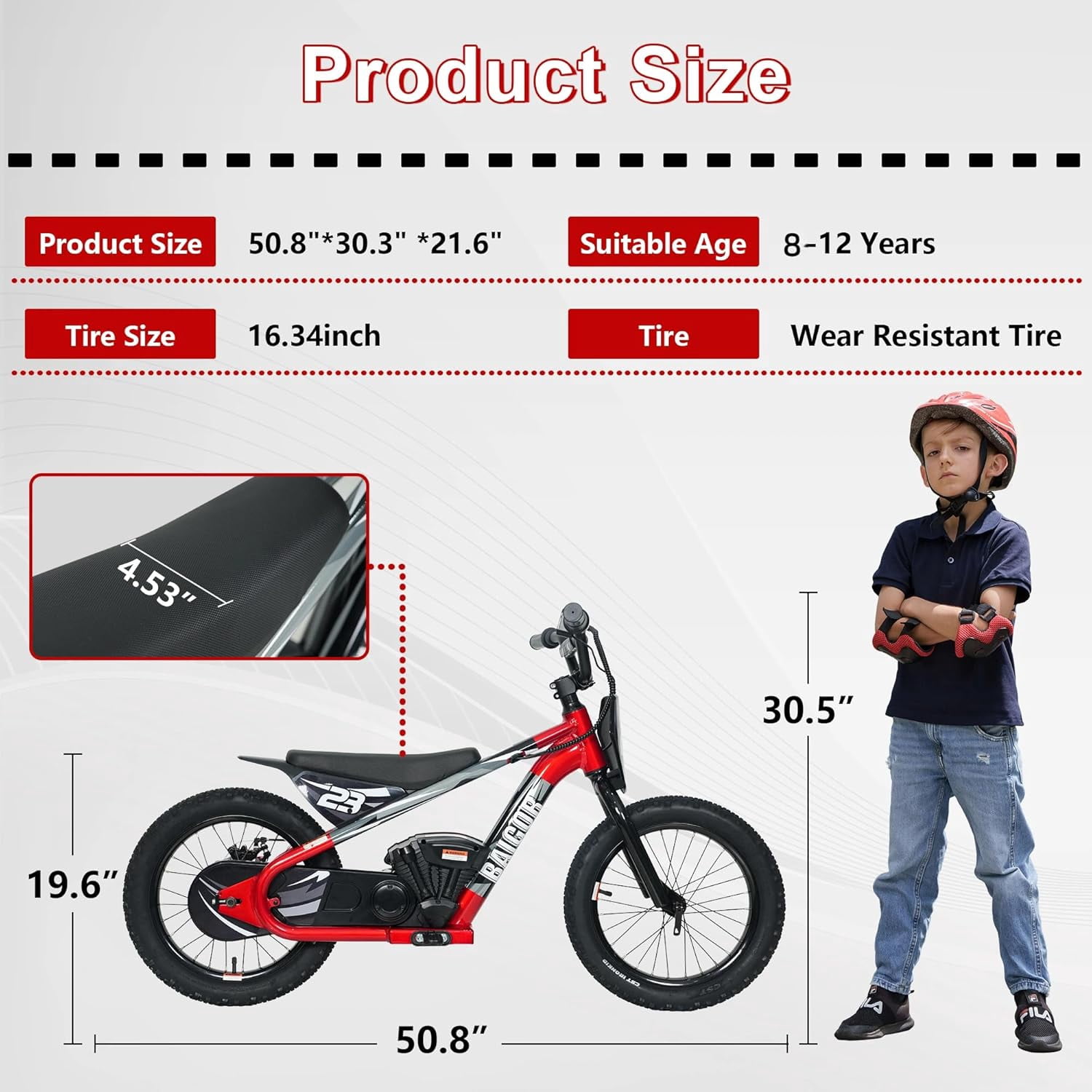 Electric Dirt Bike for 6-12 Years, Akaber 250W Brushless Motor 15.5MPH, 16" Inflatable Tires, 24V Detachable Battery, Electric Bike