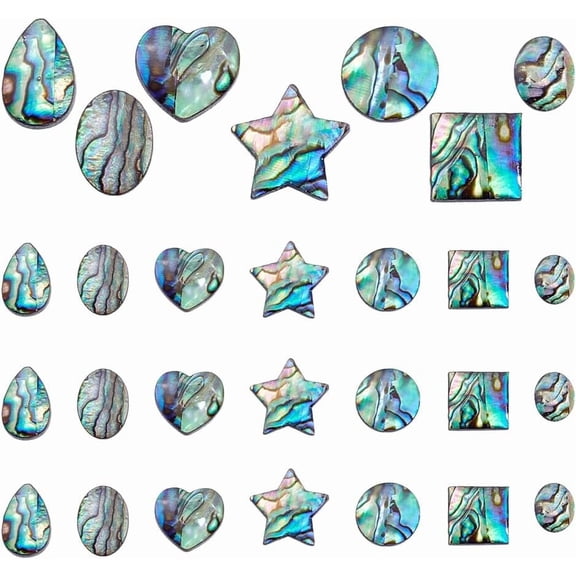 28pcs 7 Styles Resin Cabochons Natural Paua Shell Abalone Shell Beads Half Round Heart Seashell Bead for Bracelet Necklace Earring Jewelry Making DIY Craft diy