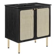 thumbnail image 3 of Modway Chaucer 30" Wood & Rattan Bathroom Vanity with Adjustable Shelf in Black, 3 of 16