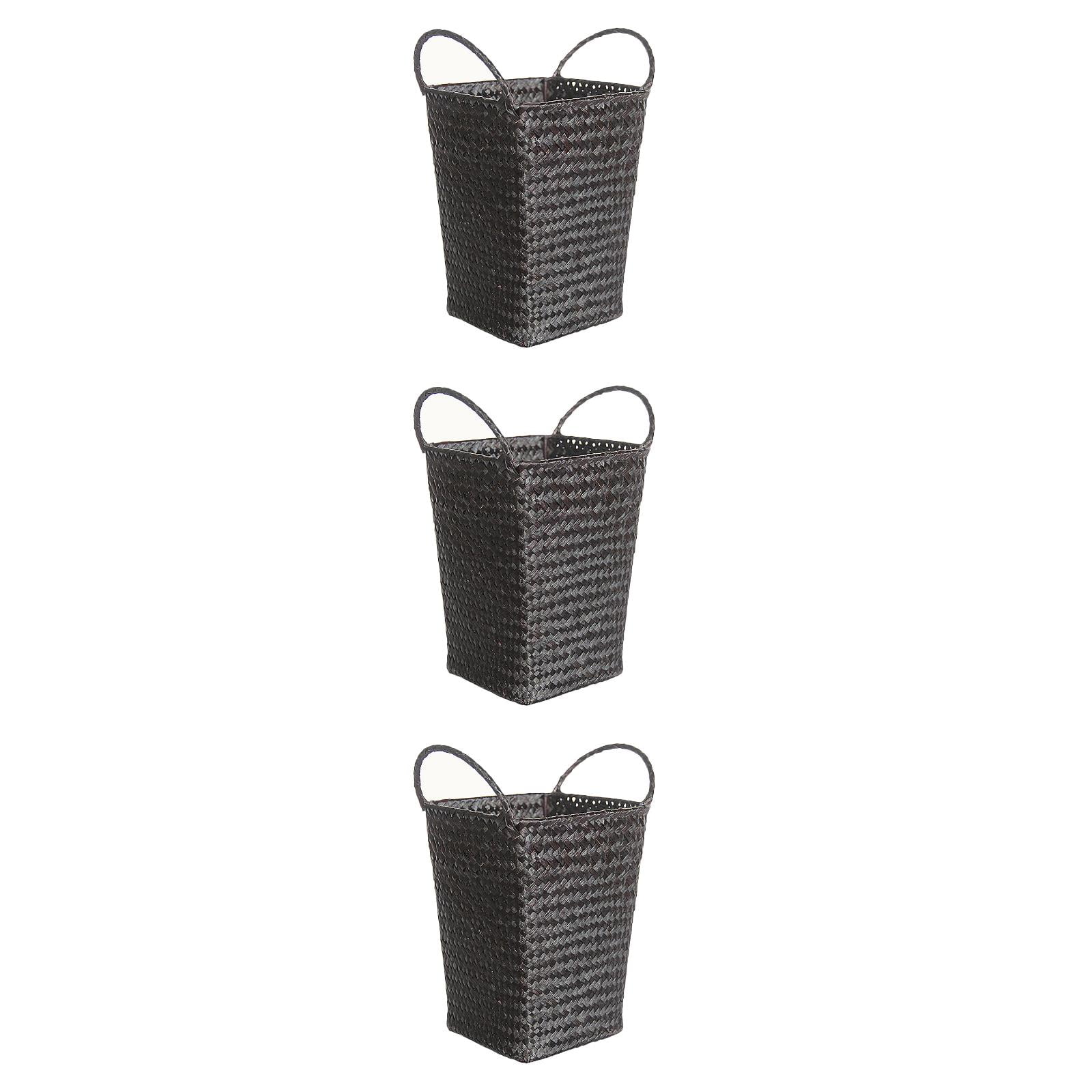 3 Pack Black Wicker Storage Baskets Portable Woman