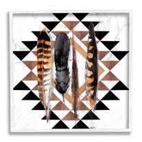 Stupell Industries Boho Feathers on Geometric Animals & Insects Painting White Framed Art Print Wall Art, 24 x 24