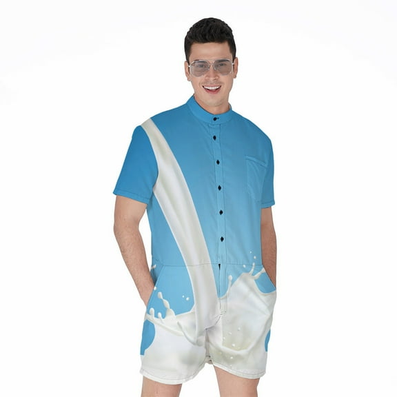Milk Splash Short Sleeve Men'S Rompers Casual Summer Jumpsuits Outfit