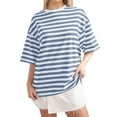 thumbnail image 2 of Women Home Casual Striped Pattern Round Neck Short Sleeved Pullover Color Block T Shirt Top, 2 of 6