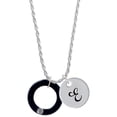 thumbnail image 1 of Delight Jewelry Acrylic 7/8" Ring with 4mm Crystal Black Silvertone Script Initial Disc - E - Charm Necklace, 20"+3", 1 of 4