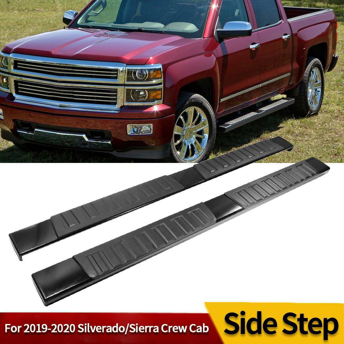 For 19-21 Silverado/Sierra Crew Cab 5" Black Oval Running Boards w/Red Step Pads