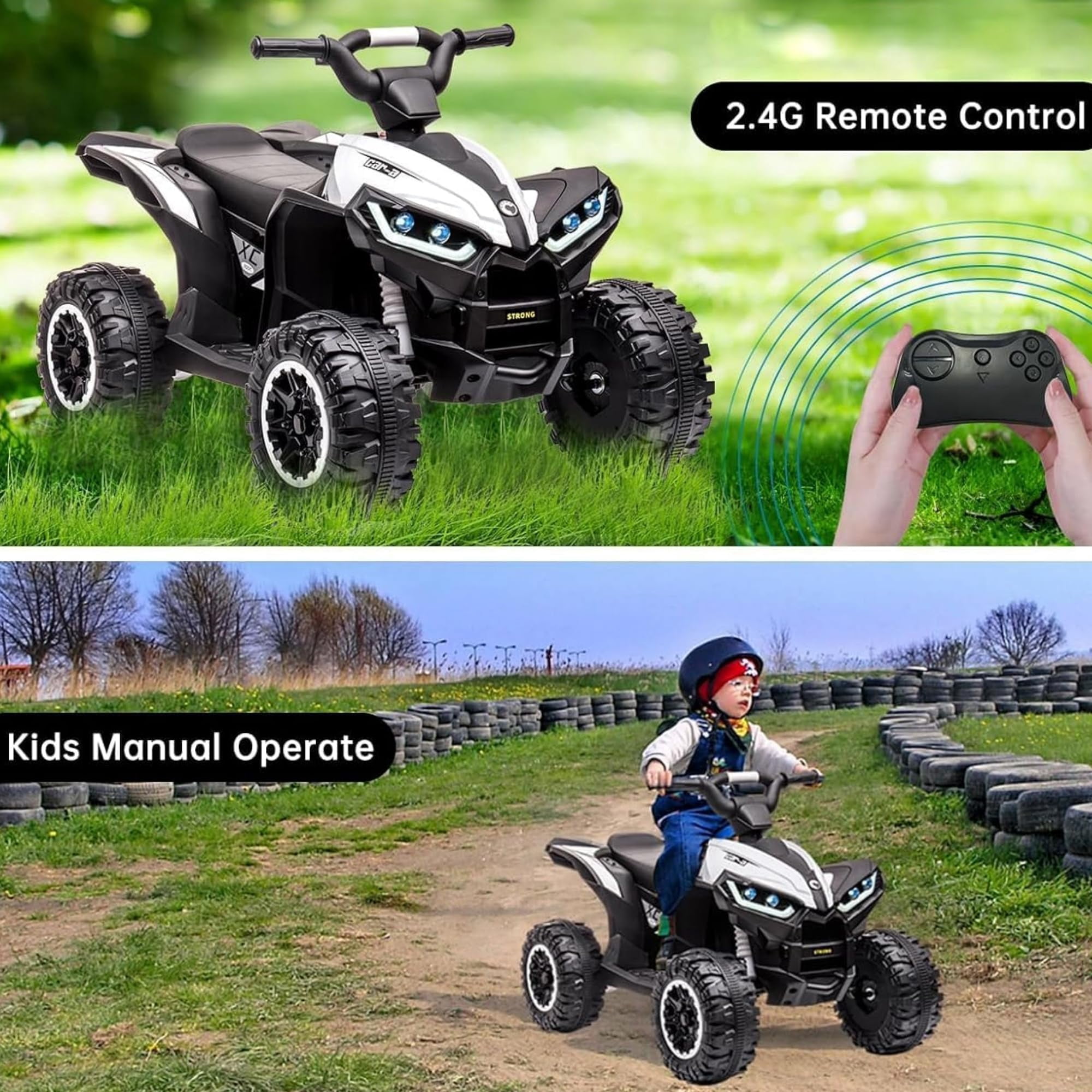 TROPOW Electric Ride On Cars with Remote Control,Kids Ride On ATV 4 Wheeler, Electric Battery-Powered with Remote Control, Music, Horn, Led Lights, USB Port, Treaded Tires