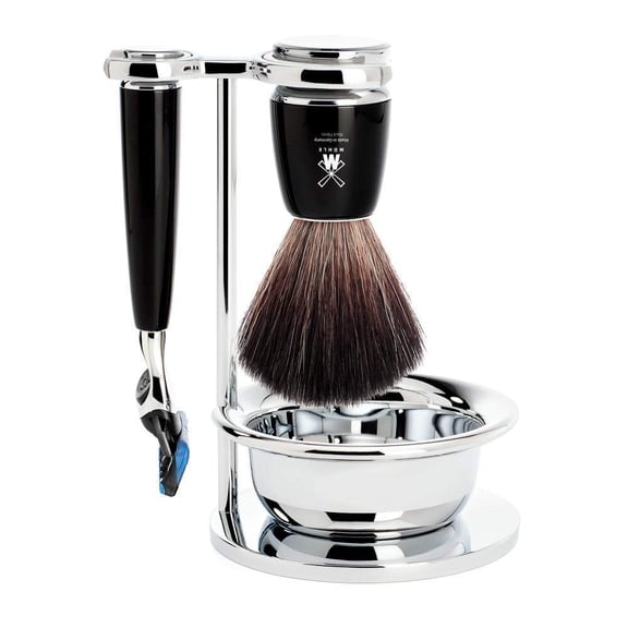 MÜHLE RYTMO Modern 4-Piece Black Fiber Brush 5-Blade Razor Luxury Shaving Set