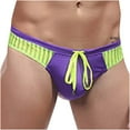 thumbnail image 1 of Mens Low Waist Solid Color Striped Drawstring Hot Spring Quick Dry Swimming Briefs, 1 of 1