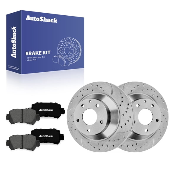 AutoShack Rear Solid Drilled & Slotted Silver Zinc Coated Brake Rotors   Premium Ceramic Pads 6-PC Brake Kit Replacement for 2013-2015 Mazda CX-5 SilverShield Pro 11.91" (302.5 mm)