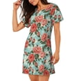 thumbnail image 2 of Fuzoiu Rose Flowers Print Women Nightgowns, Soft Comfy Lightweight Short Sleeves Sleepwear,Crew Neck Loungewear, 2 of 6