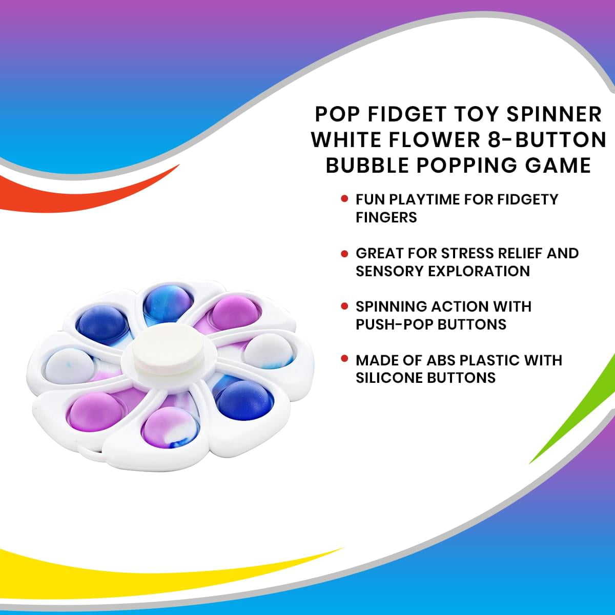 Pop Fidget Toy Spinner White Flower 8-Button Bubble Popping Game -  Walmart.com