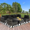 thumbnail image 1 of Gymax 7PCS PE Rattan Patio Sectional Sofa Conversation Set w/ Black Cushions, 1 of 10