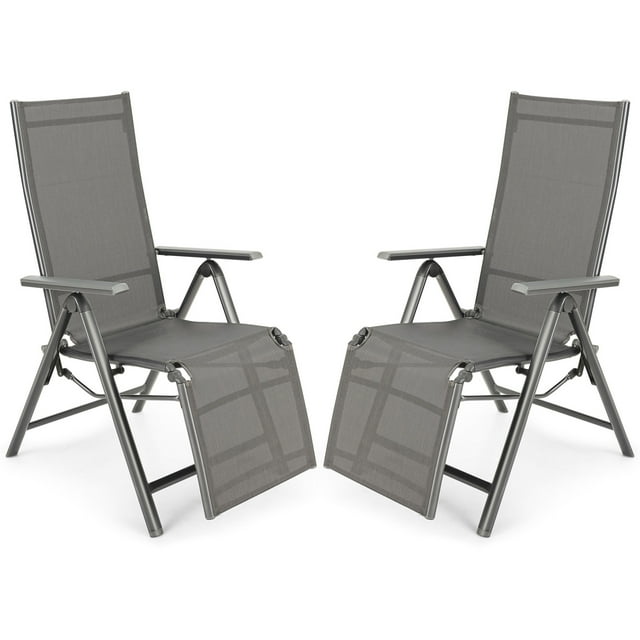 Gymax 2PCS Patio Outdoor Folding Reclining Lounge Chair w/ Adjustable Backrest