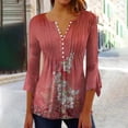 thumbnail image 2 of Pompotops Mode Femme Imprimé Bouton Décontracté Col en V Manches 3/4 T-Shirt Blouse Tops en Solde, 2 of 5