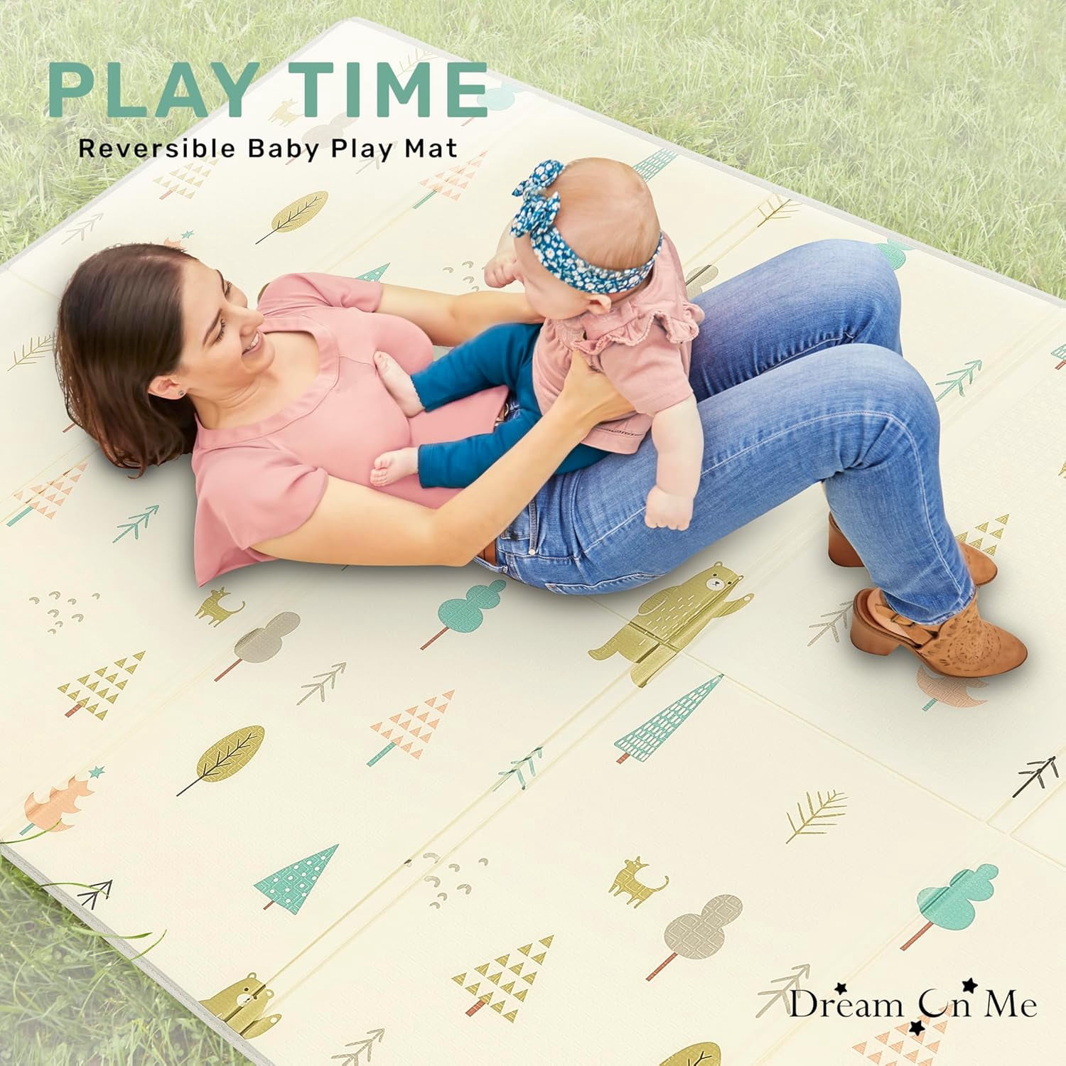 Reversible  Playmat, Foldable  Large Thick Foam Crawling Playmats for Toddlers, Waterproof Portable Playmat for Babies