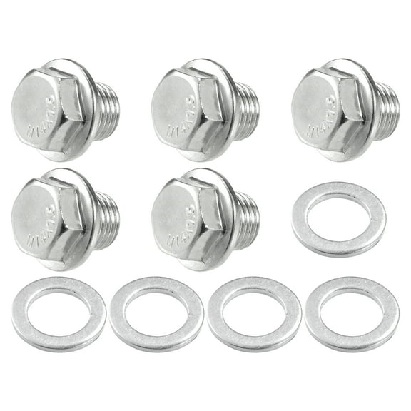 Unique Bargains 5 Set Universal Car Oil Drain Plug with Gasket Durable M14x1.5 Metal Silver Tone