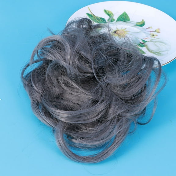 Raindrops Hairpieces For Women Messy Bun Silver Curly Synthetic Fabric 12.5X12.5X0.6In For Gathering