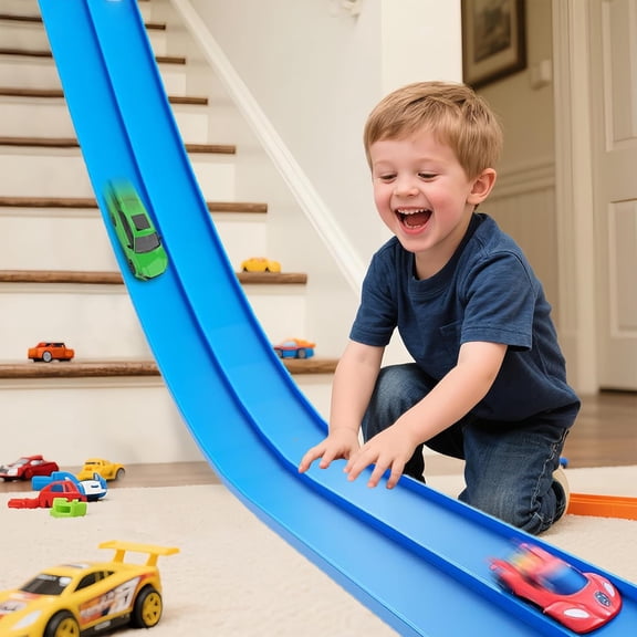 15 Ft Slot Car Race Track Sets, Flexible Race Tracks for Kids Ages 4-8 with 6 Toy Cars Suction Cups, Portable DIY Racetrack Compatible with Diecast 1/64th Cars, Ideal Gift for Kids Toys