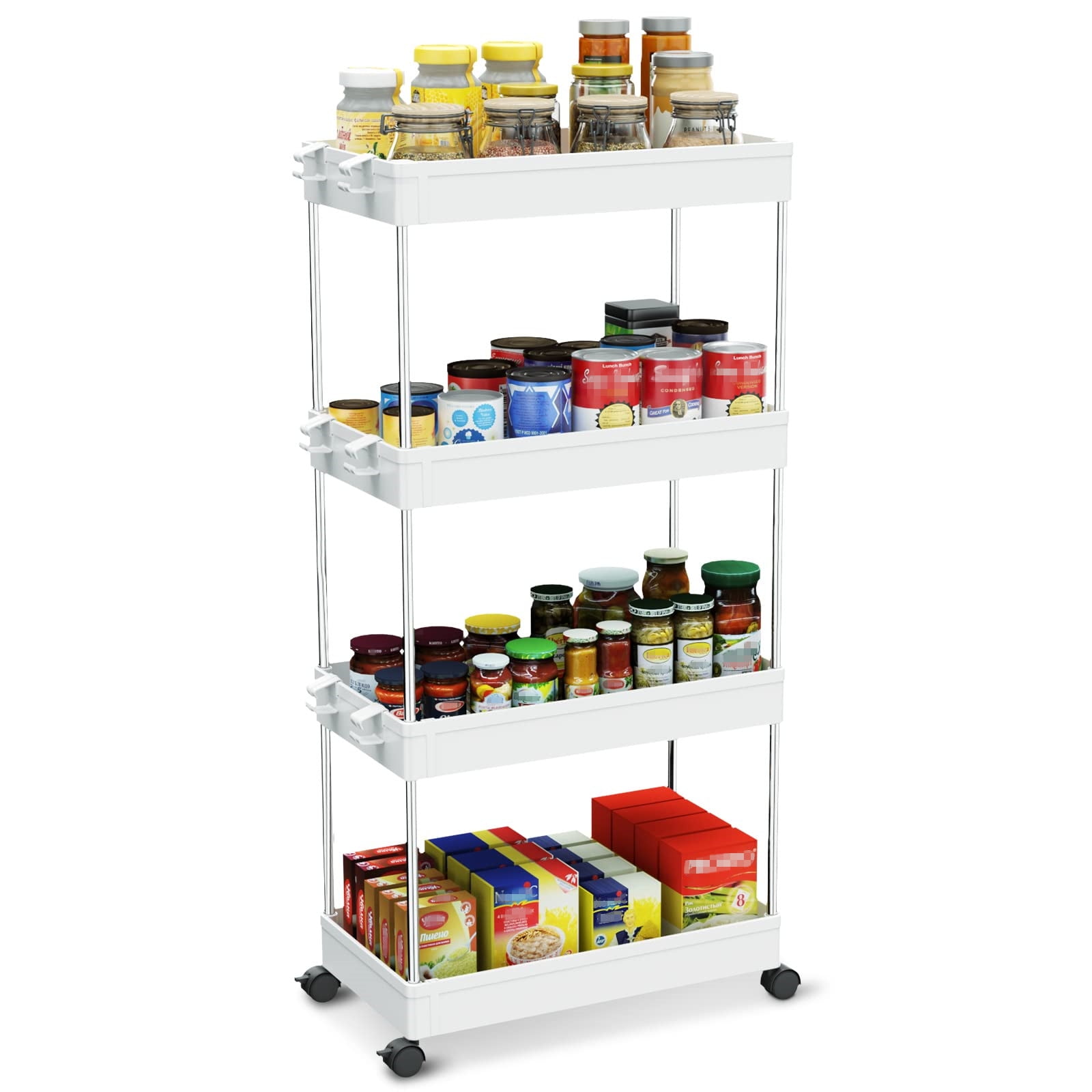 Lishuaiier Slim Storage Cart, 4 Tier Narrow Shelf Bathroom Carts with