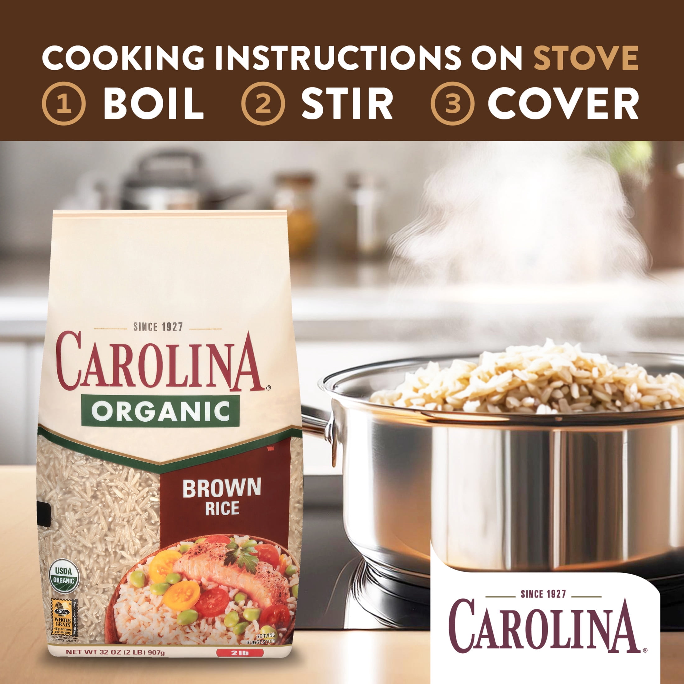Carolina Organic Brown Long Grain Rice, Gluten Free, 2 lb Bag