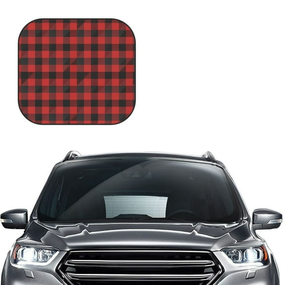 Kdxio Red Black Plaid Print 2-Piece Sun Shade Front Windshield - Foldable Car Front Window Sunshades for Most Sedans SUV Truck