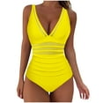 thumbnail image 2 of LEBONYARD Colorblock One-Piece Swimsuit:Sleeveless & Modern Design,Fashion Women's Sleeveless Solid Bikini Set Swimsuit Push-Up Padded Swimwear Swimsuit Beachwear Yellow XL, 2 of 4