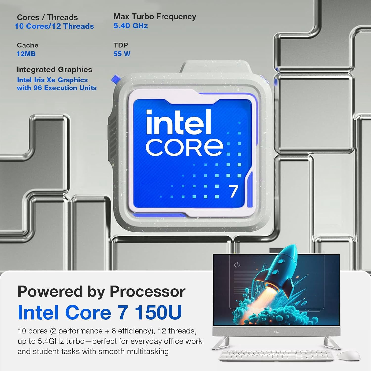 Dell-All in One Desktop-Computer Touchscreen-24 inch FHD IPS Display -Intel Core 7 150U Beat i7-1355U- 32GB RAM -1TB PCIe SSD -Windows 11 Office 365 One Year -Wired Keyboard Mouse Set -Home Business