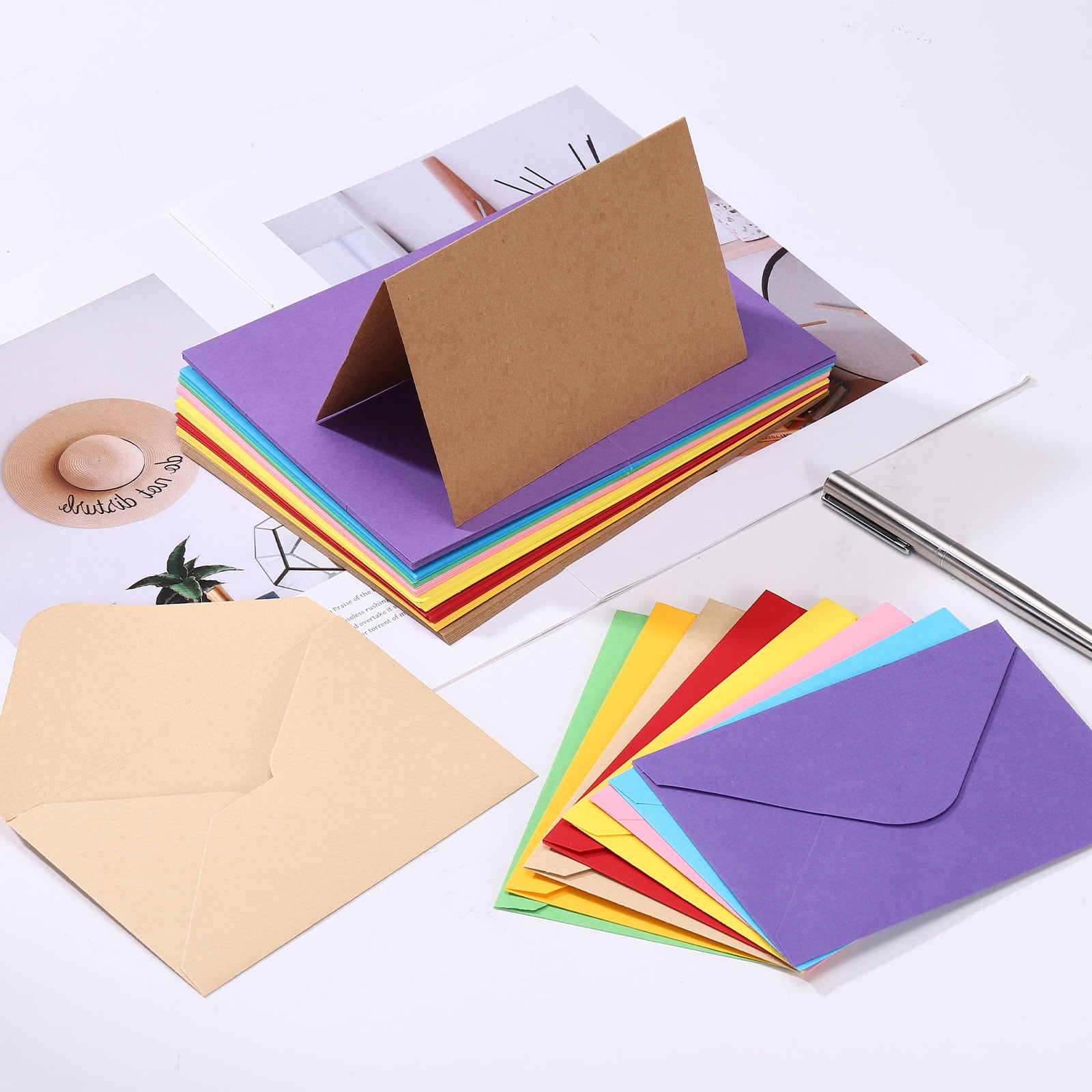 Uxcell 4 x 6" Blank Greeting Card and Envelopes, 50Sets Half Fold Note Cards and Envelopes Folded Right Angles Cardstock Greeting Card for Wedding Birthday Party Invitations, Bright Red