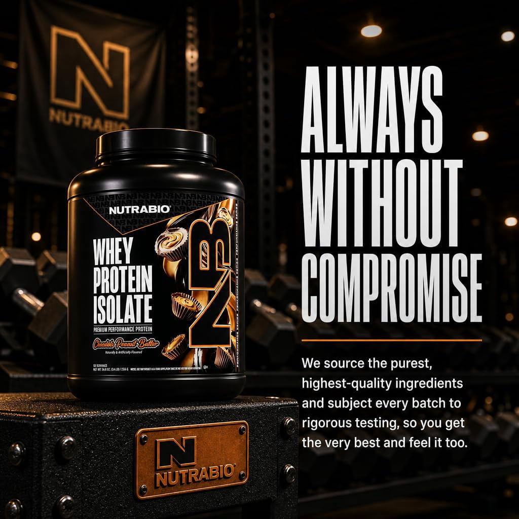 NutraBio Whey Protein Powder Isolate Supplement – 25g of Protein Per Scoop with Complete Amino Acid Profile - Soy and Gluten Free - Zero Fillers and Non-GMO - Chocolate Peanut Butter - 5 Lbs.