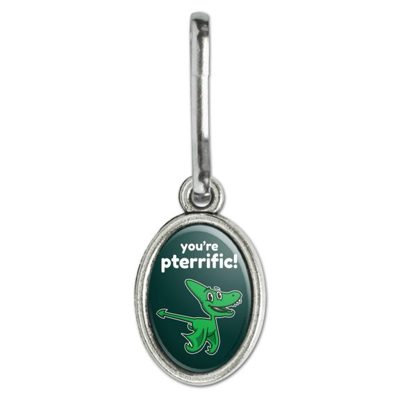 You're Pterrific Terrific Pteranodon Dinosaur Funny Humor Antiqued Oval Charm Clothes Purse Suitcase Backpack Zipper Pull Aid