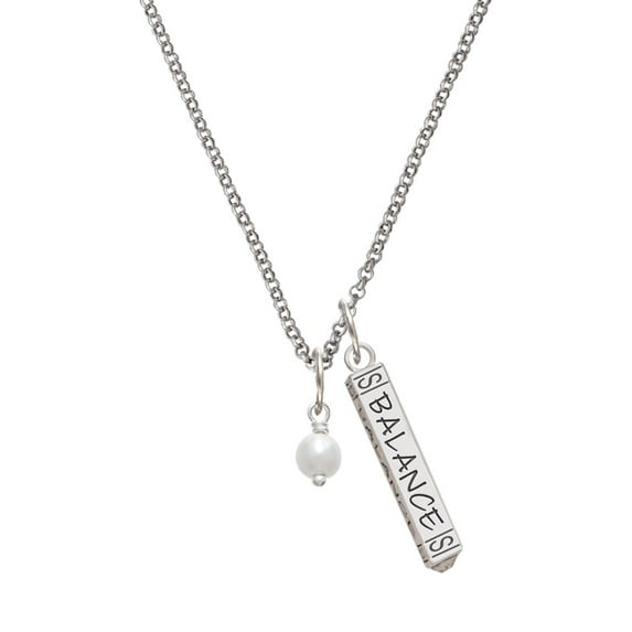 Delight Jewelry Silvertone 6mm Glass Imitation Pearl Bead Drop Silvertone Balance Bar Charm Necklace, 23"