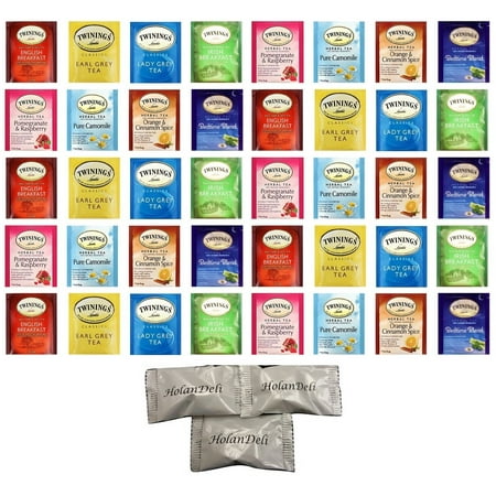 - (40 count) Assorted Twinings Herbal and Black Tea, Variety Pack(8 Flavors). Includes Our Exclusive HolanDeli Chocolate Mints.