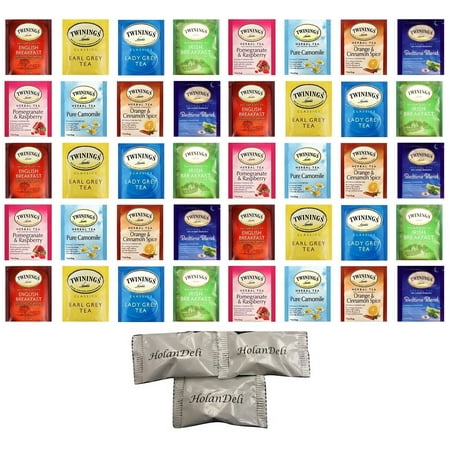 (40 count) Assorted Twinings Herbal and Black Tea, Variety Pack(8 Flavors). Includes Our Exclusive HolanDeli Chocolate