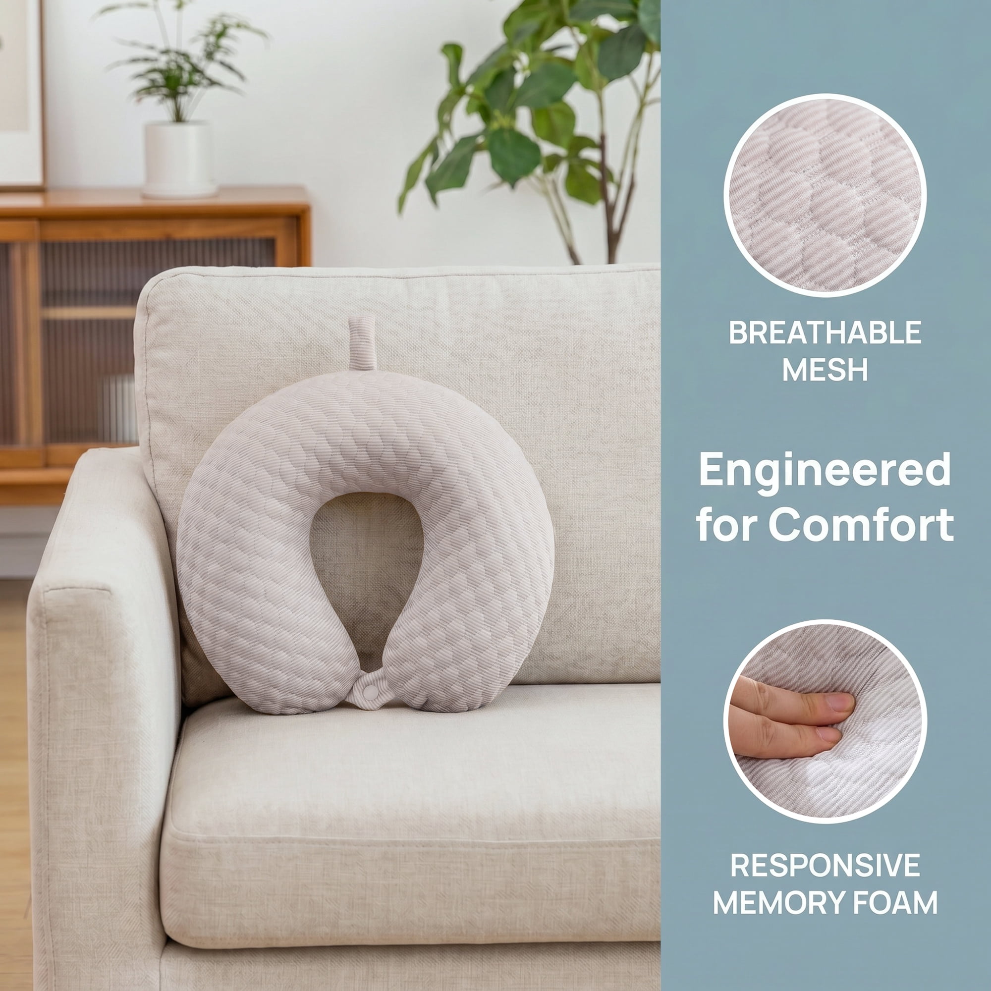 Unique Bargains Memory Foam U Shape Travel Neck Pillow for Office Naps Brown 12"x12"x4"