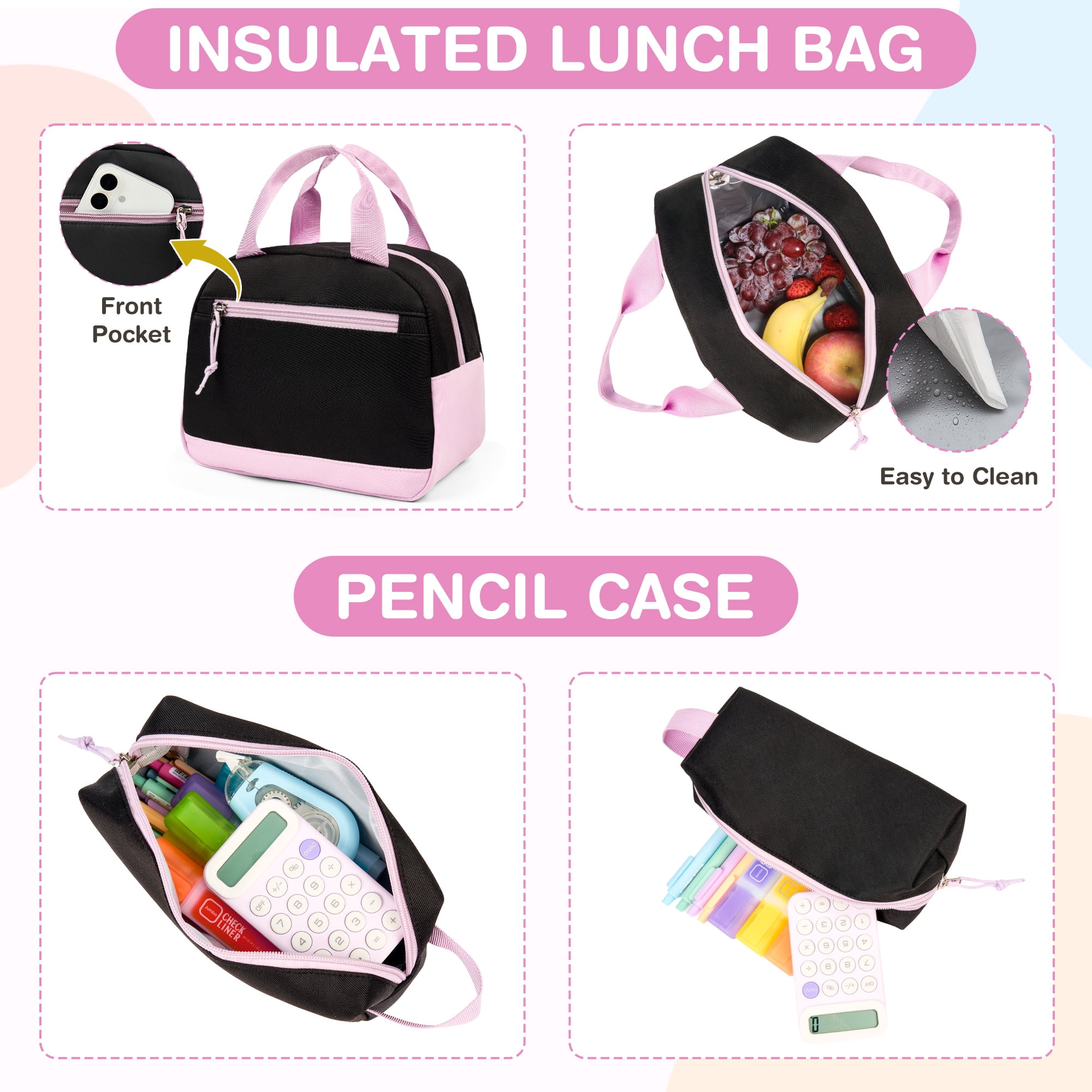 DAKIMOE 3 PCS School Backpacks for College Teens Cute Girlish Middle High School Bookbag Large Capacity Lightweight Waterproof Daypack for Students
