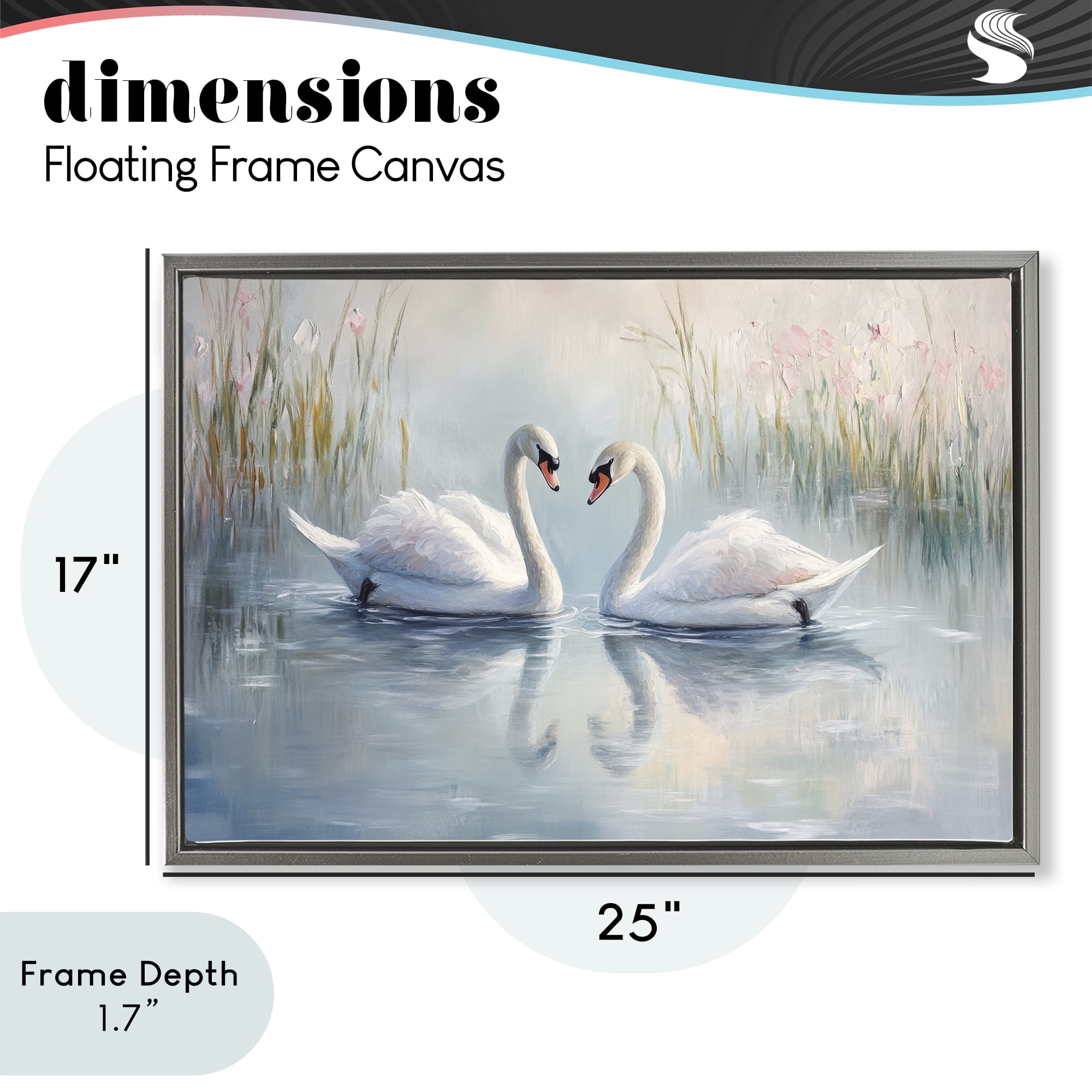Stupell Industries Simple Swan Reflections Gray Framed Floater Canvas Wall Art, design by Petal Prints Design