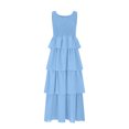 thumbnail image 3 of Hinvhai Robe Midi Bohème d'Été pour Femme Sans Manches en Liquidation Col Rond à Volants à Étages Superposés Évasée Longue Plage Vacances Robes Bleu Clair TG(TG), 3 of 5
