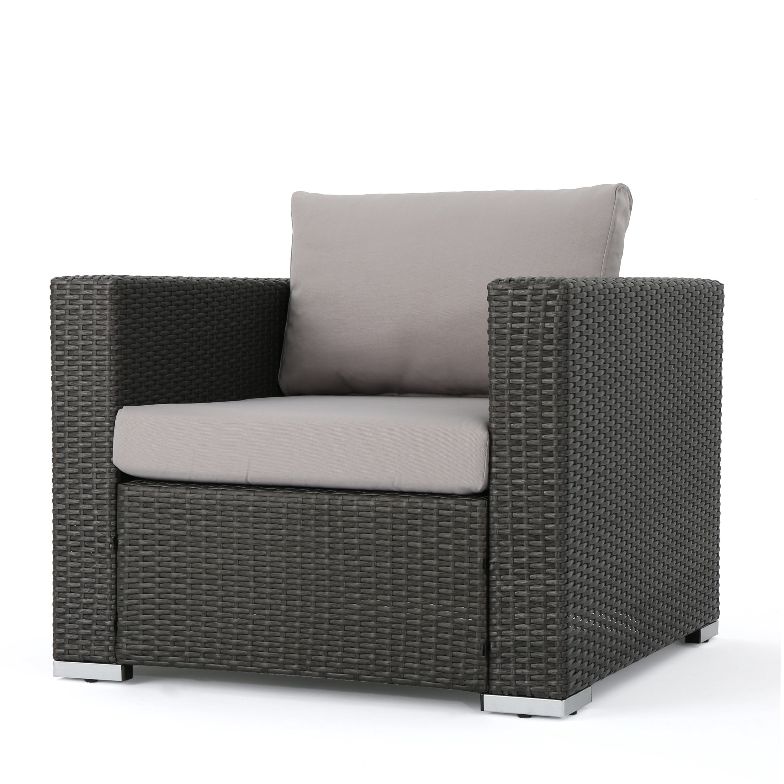 Rosen Wicker Outdoor Club Chair with Cushions, Gray, Light Gray
