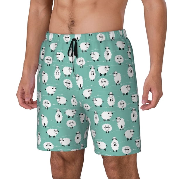 Fotbe Cute Sheeps Traje de Baño para Hombre – Shorts de Natación de Secado Rápido con Forro y Bolsillos-3X-Large