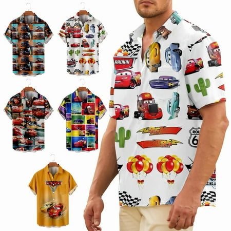 

Boys Car Collared Button Down Tops Shirt Fashion Party Bowling Shirts Plus Size Men