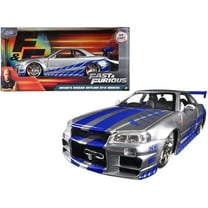 Brian's Nissan GTR Skyline R34 (RHD) Silver with Blue Stripes "Fast & Furious" Movie 1/24 Diecast Model Car by Jada