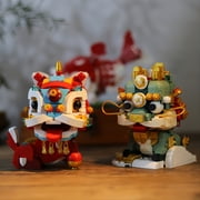 HI-REEKE Lion Dance Building Block Set Chinese Kylin Lion New Year Plastic Kit Gift for Adult Green