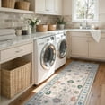 thumbnail image 6 of Lahome Decor Modern Oushak Bedroom Runner Rug, Boho Floral 2x6 Runners for Hallways 6ft, Non Slip Washable Soft Rug Kitchen, Ultra Thin Turkish Retro Carpet Runners for Bathroom Entryway,Blue, 6 of 9
