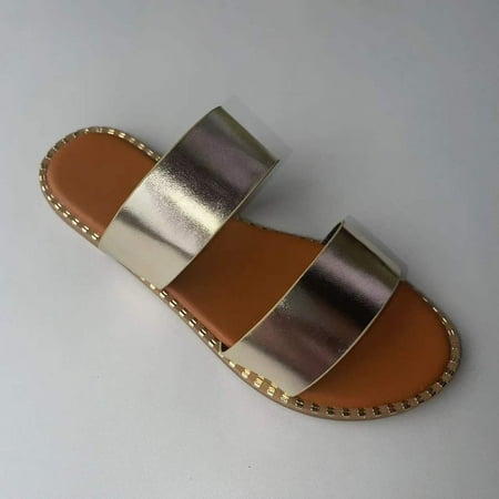

Binmer Summer New Flat Metal Ladies Outer Wear Two Sandals And Slippers