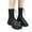 2Black, variant on Black White Combat Boots for Women Round Toe Lace up Zipper Retro Leather Mid Calf Winter Booties