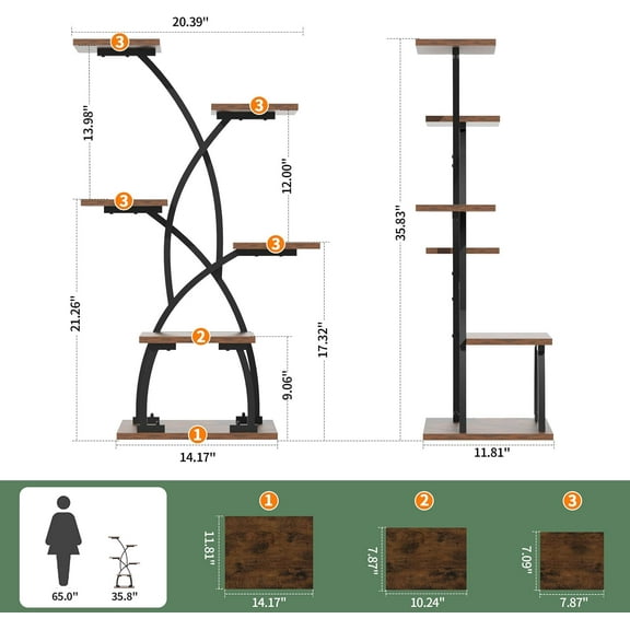 Plant Stand Indoor with Grow Lights - 6 Tiered Plant Shelf Indoor, 36“ Corner Plant Stands for Indoor Plants Multiple, Metal Curved Flower Holder Display Rack for , Balcony, Home Decor
