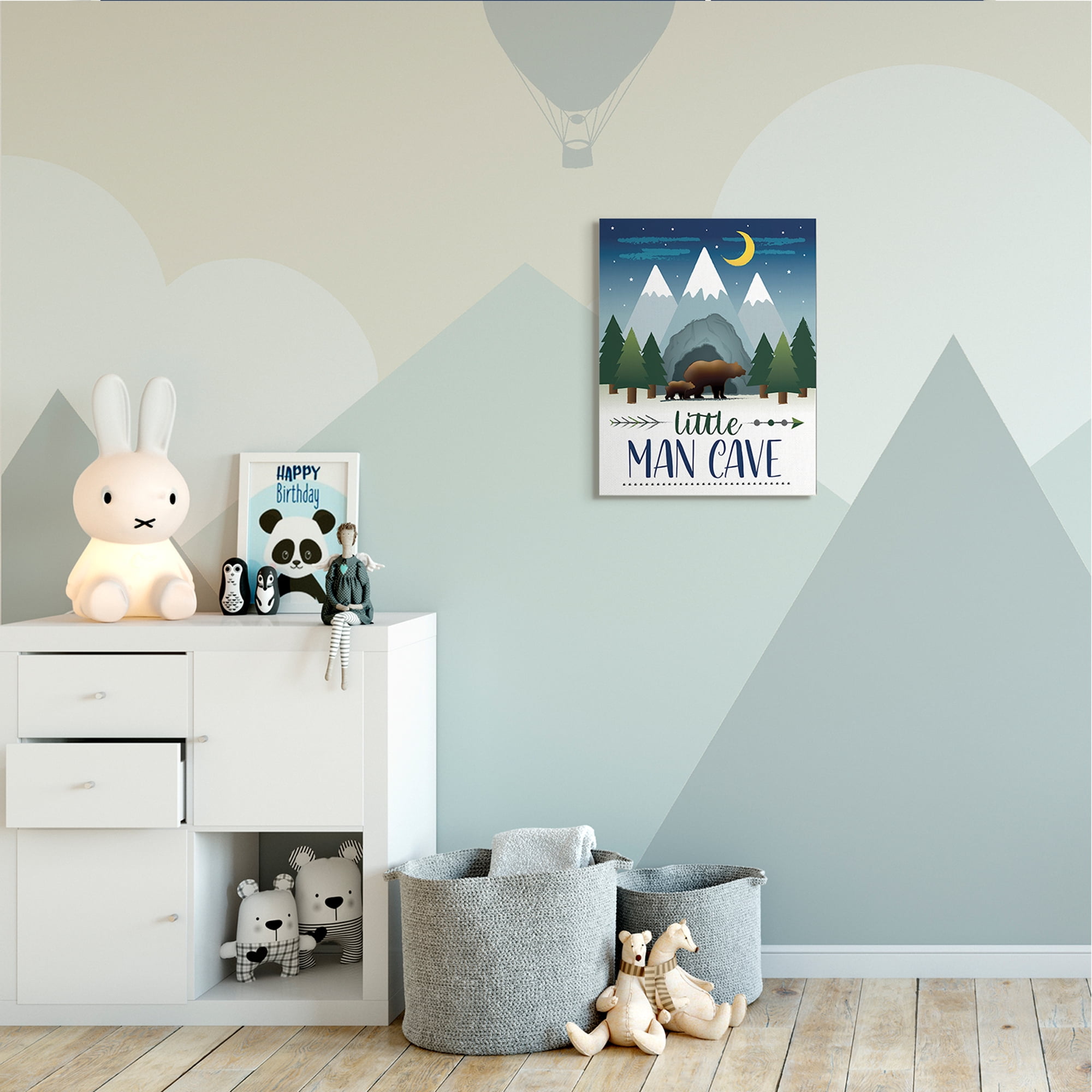 Stupell Industries Little Man Cave Sign Bears Walking by Mountains Animals & Insects Painting Gallery Wrapped Canvas Art Print Wall Art, 16 x 20