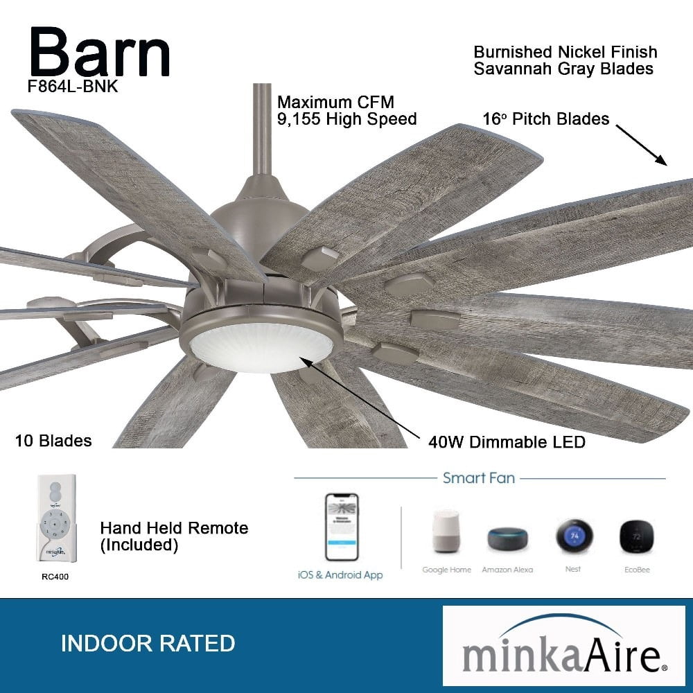 Minka Aire Fans - Barn - Smart Ceiling Fan with Light Kit in Contemporary Style