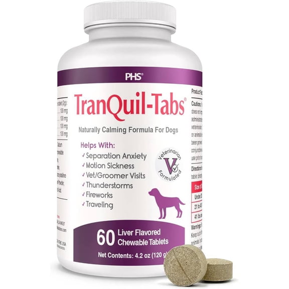 TranQuil-Tabs for Dogs - Contains Chamomile, L-Tryptophan, and Melatonin - Relieves Stress and Tension - Ease Travel and Separation Anxiety - 60 Tabs 60 Tablets