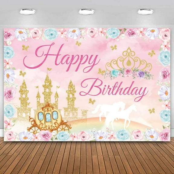 Princess Birthday Party Backdrop Pink Royal Castle Birthday Photography Background for Girls Princess Birthday Baby Shower Party Decorations Banner Supplies 6x4Ft
